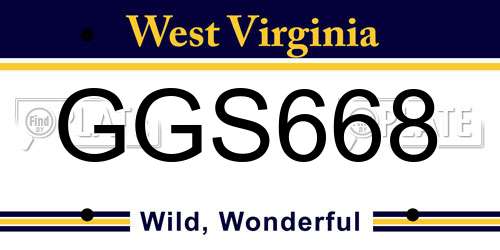 GGS668 West Virginia License Plate