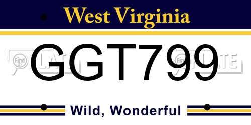 GGT799 West Virginia License Plate