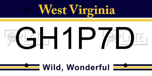GH1P7D West Virginia License Plate