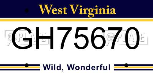 GH75670 West Virginia License Plate
