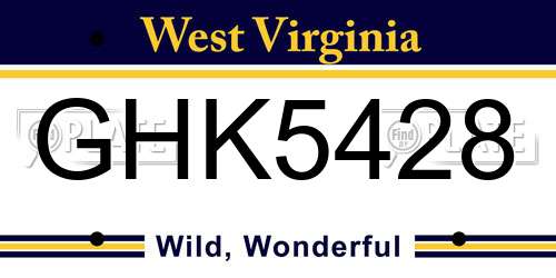 GHK5428 West Virginia License Plate