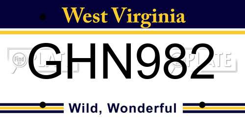 GHN982 West Virginia License Plate