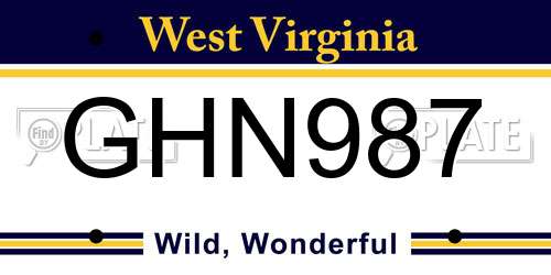 GHN987 West Virginia License Plate