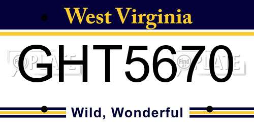 GHT5670 West Virginia License Plate