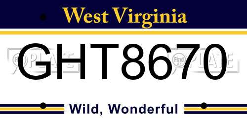 GHT8670 West Virginia License Plate