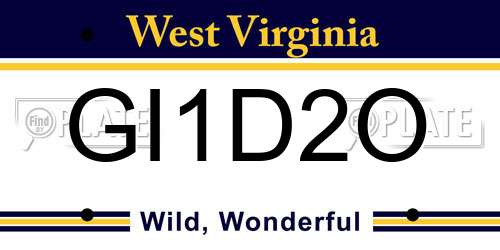 GI1D2O West Virginia License Plate