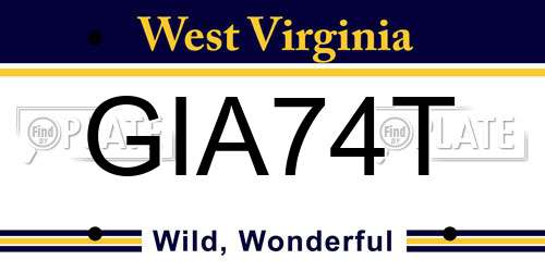 GIA74T West Virginia License Plate