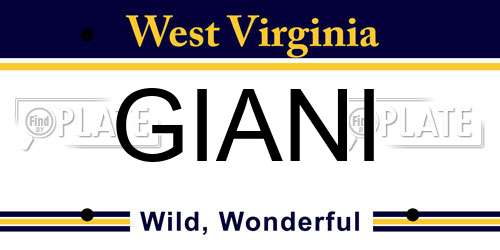 GIANI West Virginia License Plate