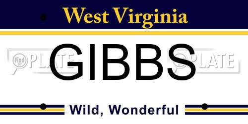 GIBBS West Virginia License Plate