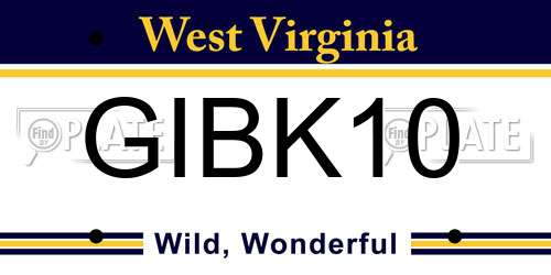 GIBK10 West Virginia License Plate