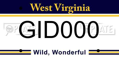 GID000 West Virginia License Plate