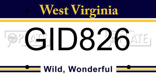GID826 West Virginia License Plate