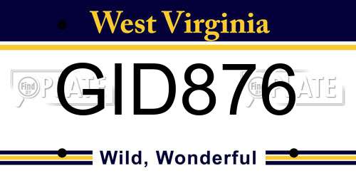 GID876 West Virginia License Plate