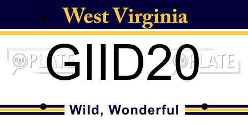 GIID20 West Virginia License Plate
