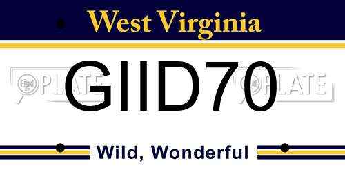 GIID70 West Virginia License Plate