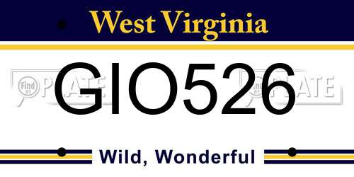 GIO526 West Virginia License Plate