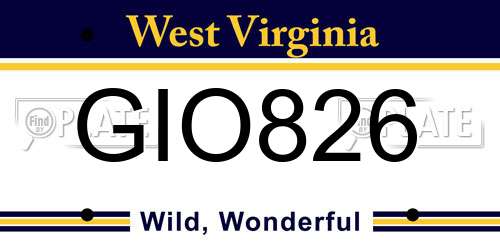 GIO826 West Virginia License Plate
