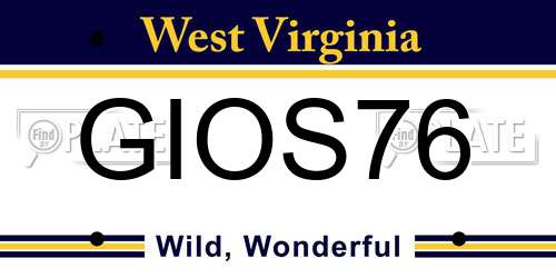 GIOS76 West Virginia License Plate