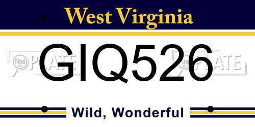 GIQ526 West Virginia License Plate