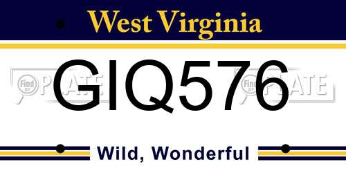 GIQ576 West Virginia License Plate