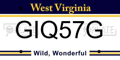 GIQ57G West Virginia License Plate