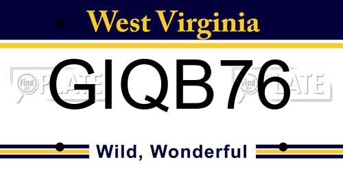 GIQB76 West Virginia License Plate