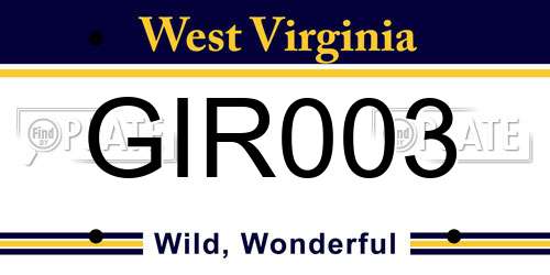 GIR003 West Virginia License Plate