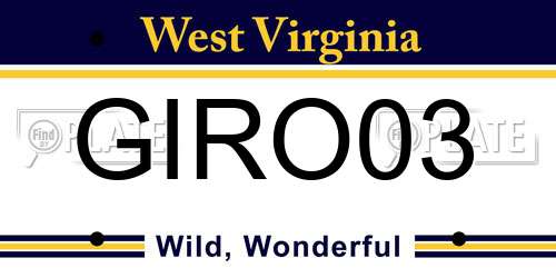 GIRO03 West Virginia License Plate