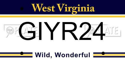 GIYR24 West Virginia License Plate