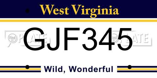 GJF345 West Virginia License Plate