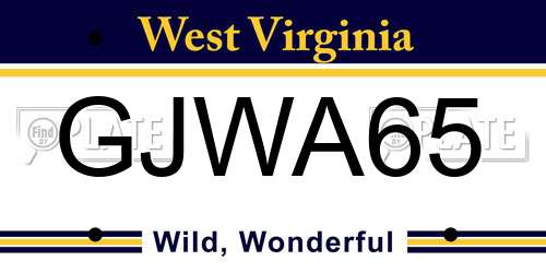 GJWA65 West Virginia License Plate