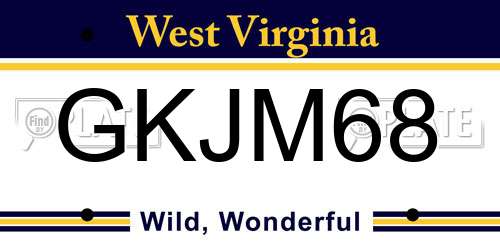 GKJM68 West Virginia License Plate