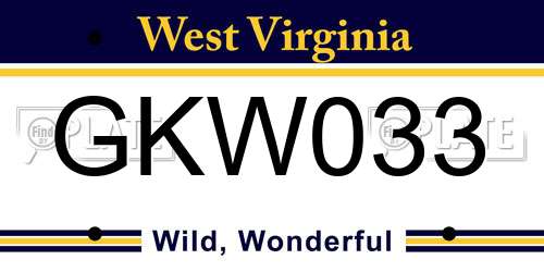 GKW033 West Virginia License Plate