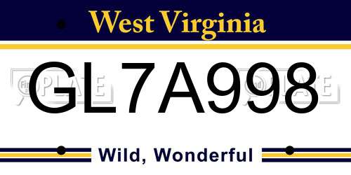 GL7A998 West Virginia License Plate