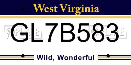 GL7B583 West Virginia License Plate