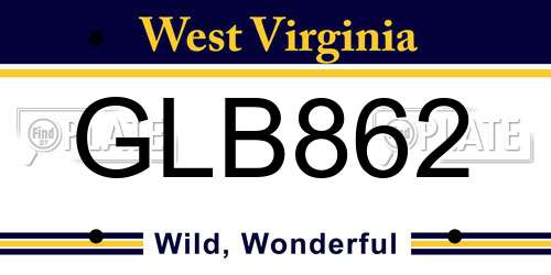 GLB862 West Virginia License Plate