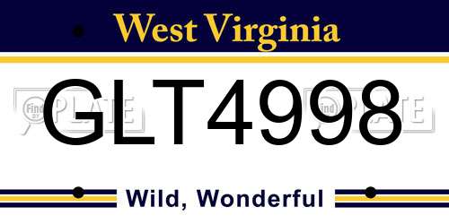 GLT4998 West Virginia License Plate