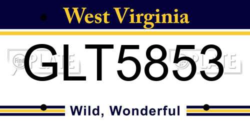 GLT5853 West Virginia License Plate