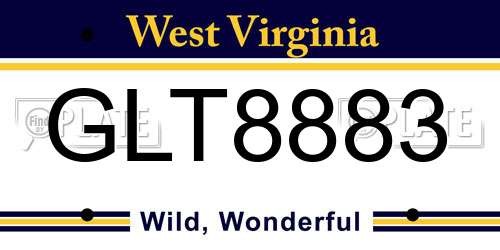 GLT8883 West Virginia License Plate