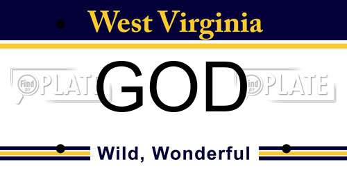 GOD West Virginia License Plate