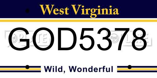 GOD5378 West Virginia License Plate