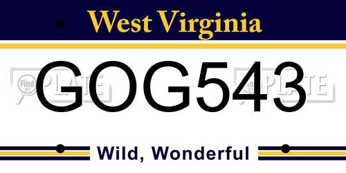 GOG543 West Virginia License Plate