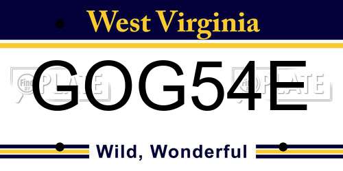 GOG54E West Virginia License Plate