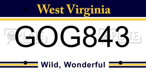 GOG843 West Virginia License Plate