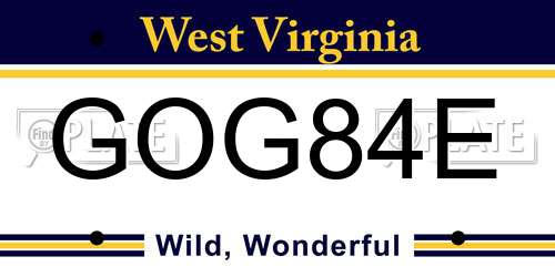 GOG84E West Virginia License Plate