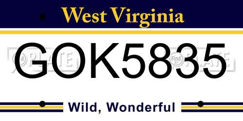 GOK5835 West Virginia License Plate