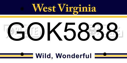 GOK5838 West Virginia License Plate