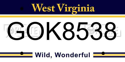 GOK8538 West Virginia License Plate