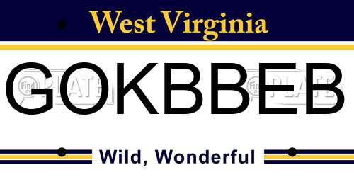 GOKBBEB West Virginia License Plate