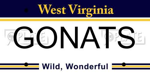 GONATS West Virginia License Plate